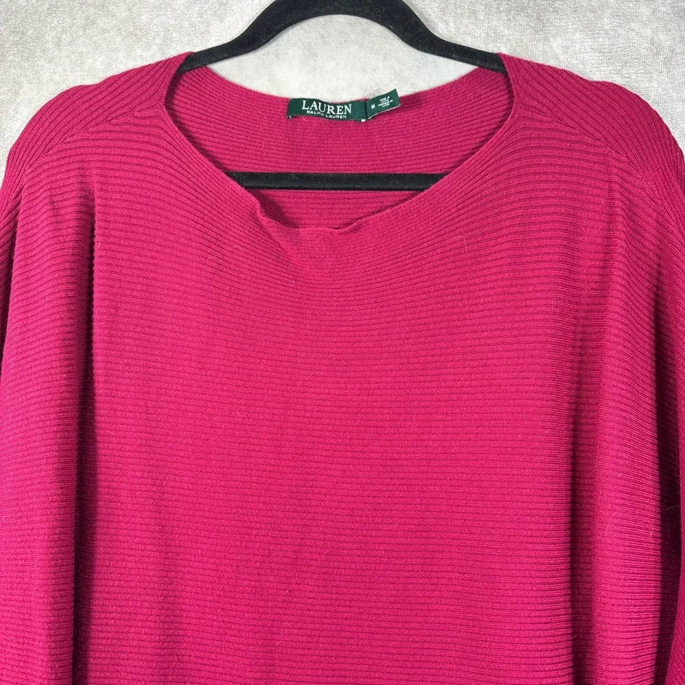 Lauren Ralph Lauren Sweater Women M Pink Ribbed Batwing‎ Cotton Blend Pullover